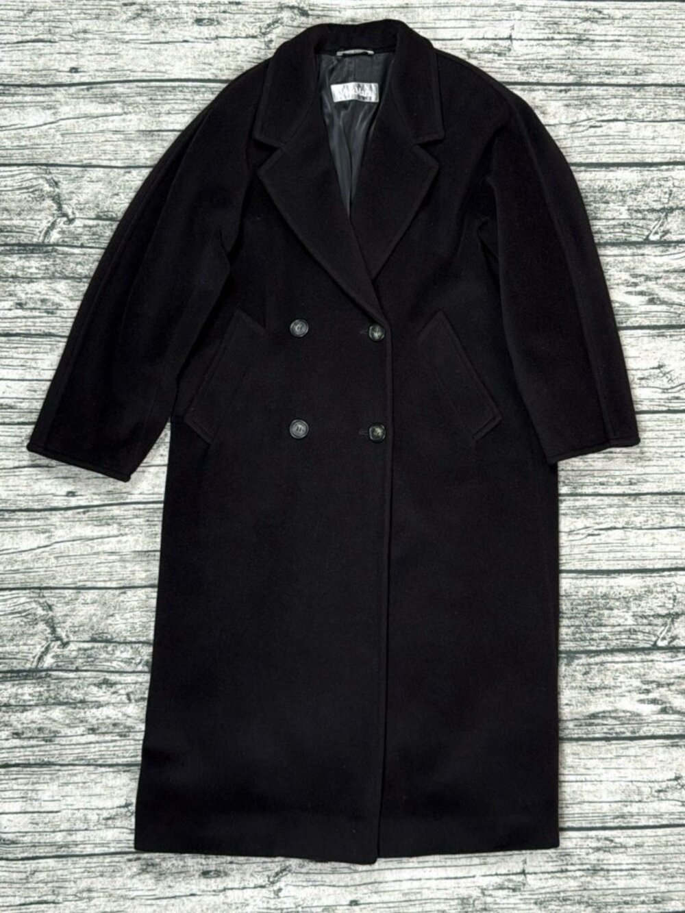 Max Mara Black Wool Overcoat Double Breasted Long Made in Italy Womens M